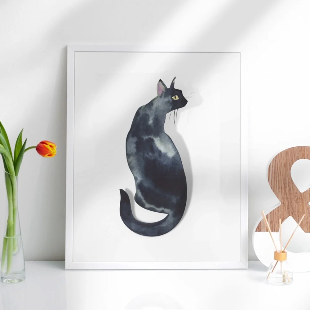 Watercolor Black Cat Portrait Wall Art Print Poster Unframed - Picture 8 of 16